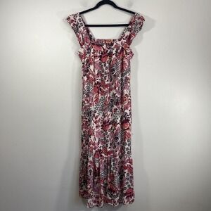 Knox Rose Sundress M Pink Floral Flutter Sleeve Boho Cottagecore Country Western